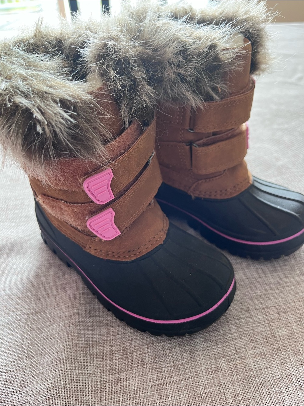 Joe Fresh Toddler Girls Size 8 Snow Boots Pink Brown Faux Fur
